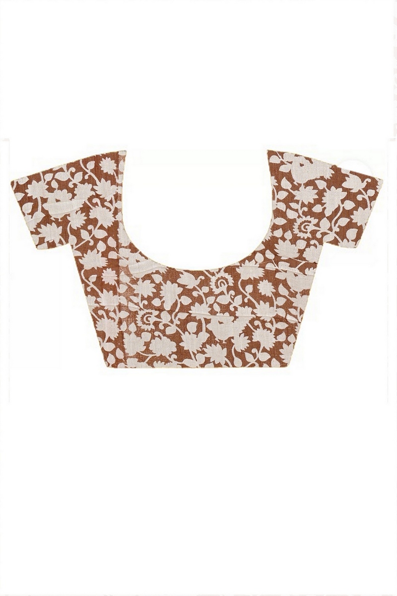 Brown Cotton Sebai Batik Print Saree (2040)