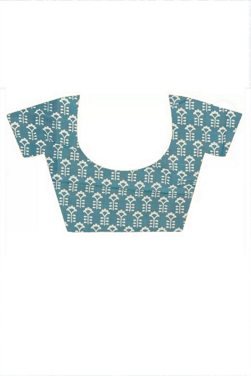 See Blue Cotton Sebai Batik Print Saree (2041)