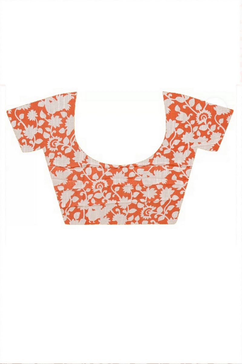 Orange Cotton Sebai Batik Print Saree (2042)