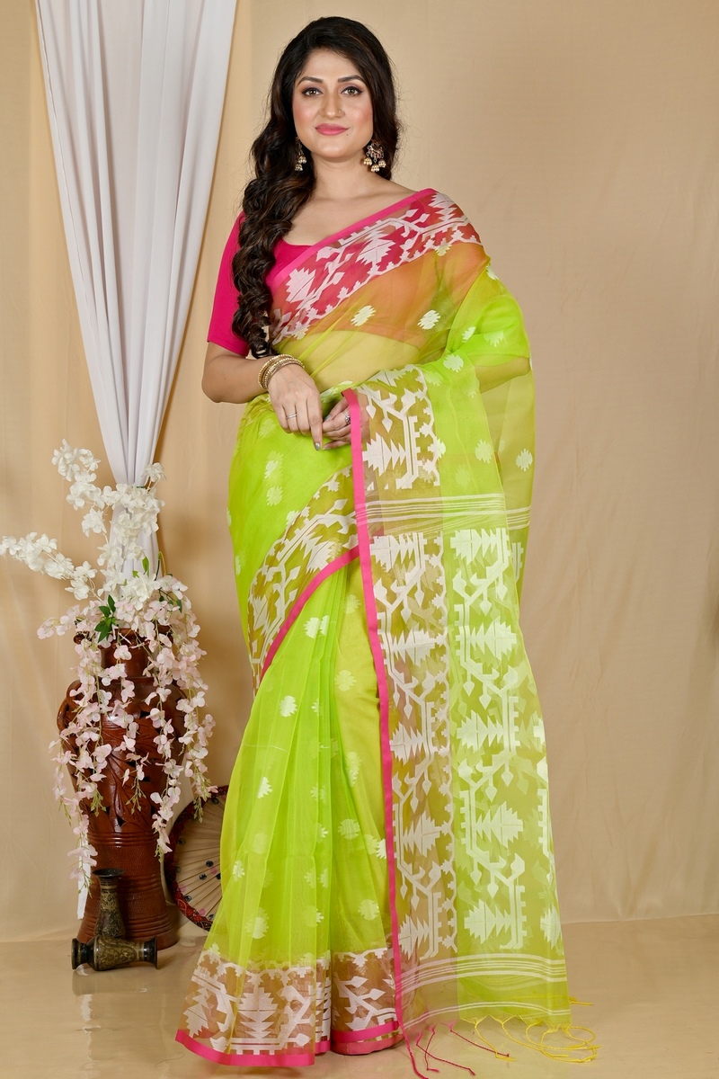Green Cotton Monimal Muslin saree (2043)