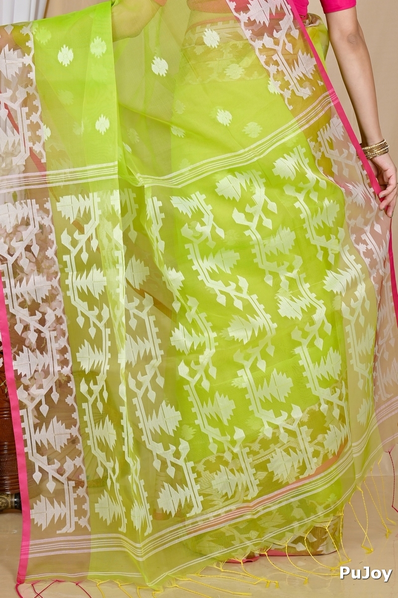 Green Cotton Monimal Muslin saree (2043)