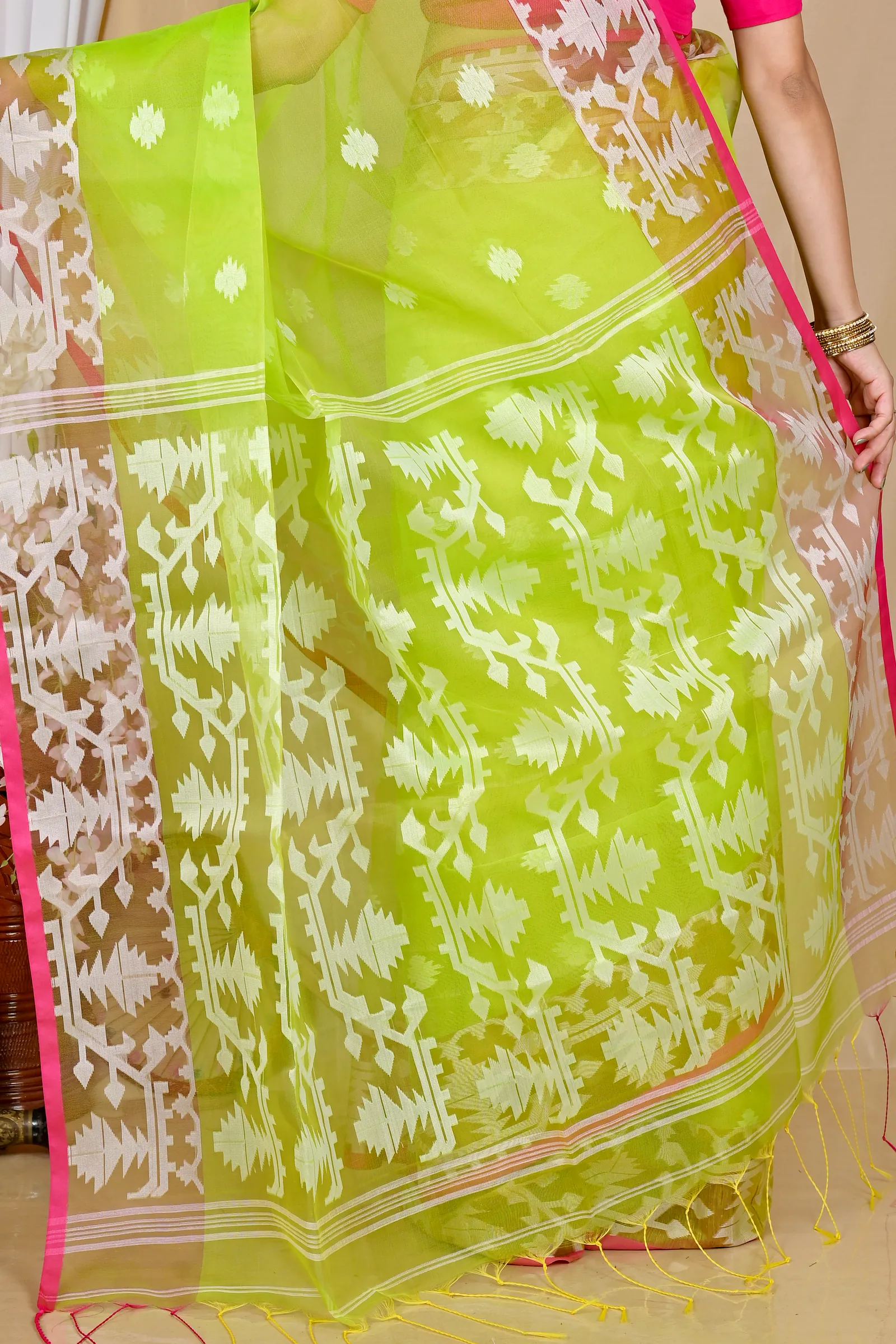 Green Cotton Monimal Muslin saree (2043)