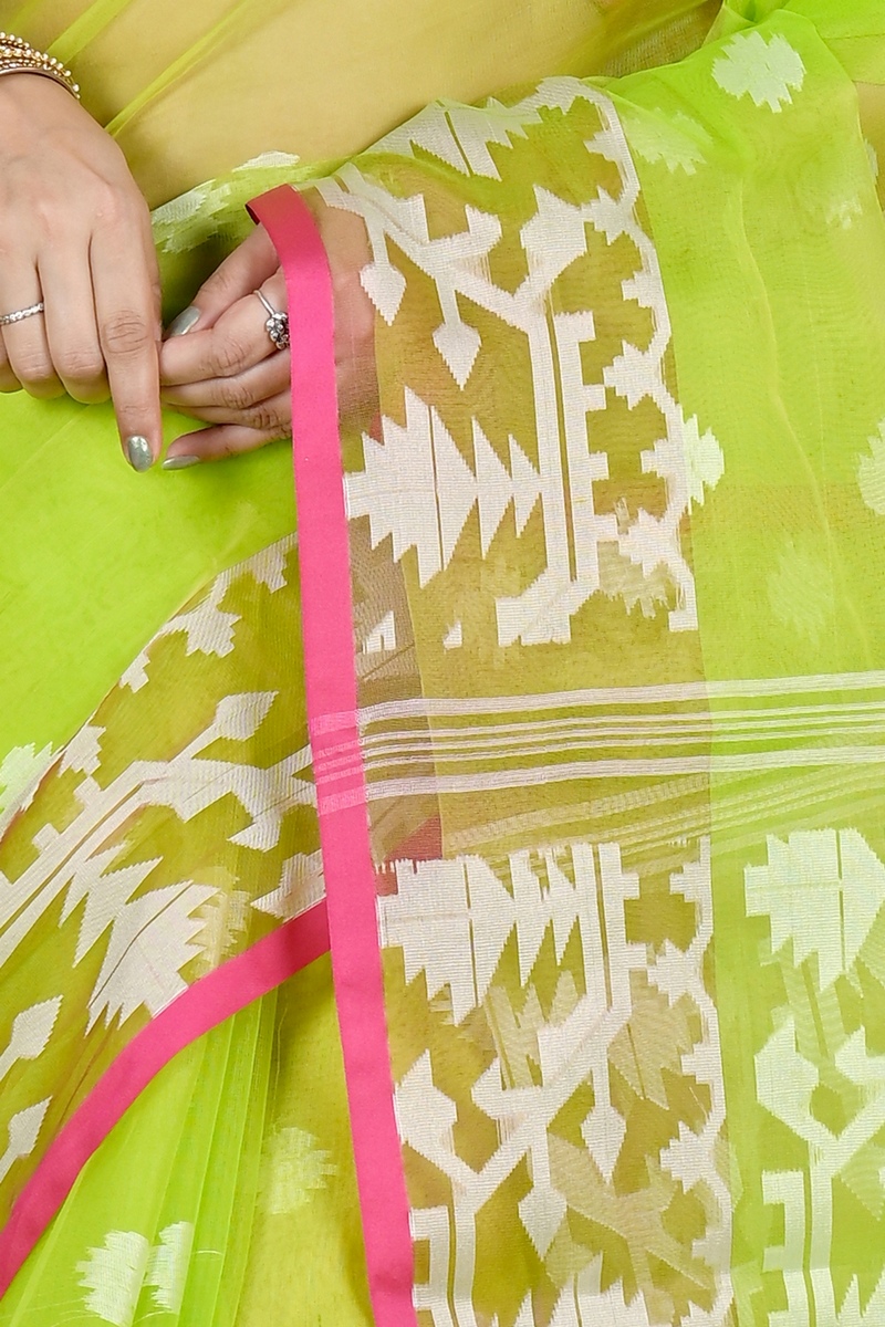 Green Cotton Monimal Muslin saree (2043)