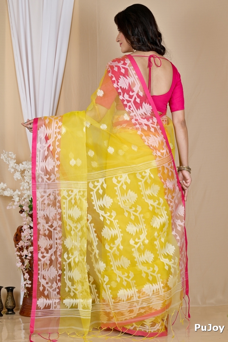 Yellow Cotton Monimal Muslin saree (2044)