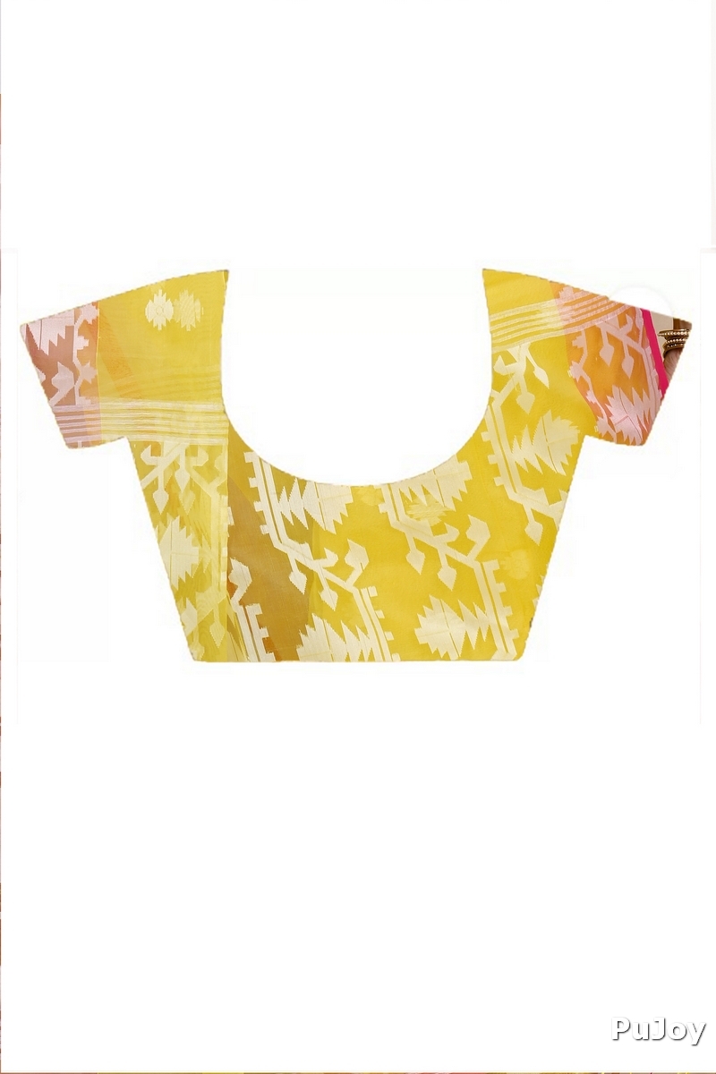 Yellow Cotton Monimal Muslin saree (2044)