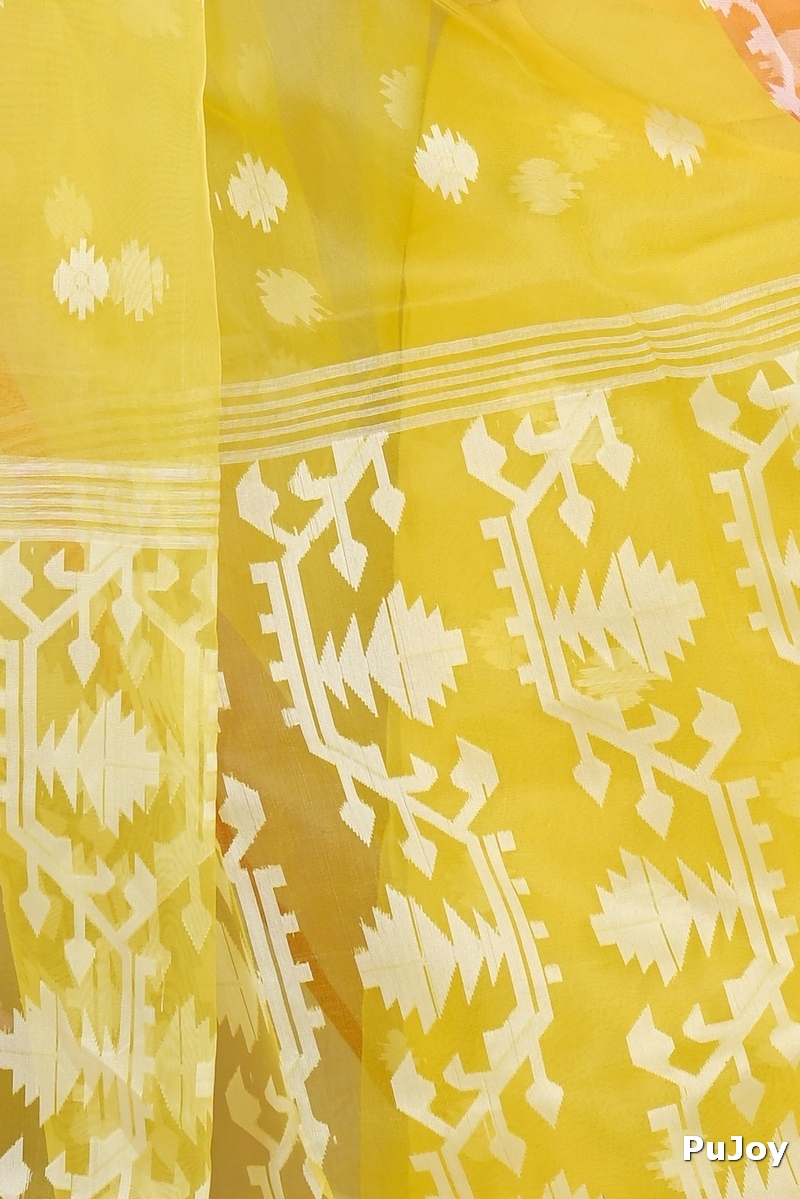 Yellow Cotton Monimal Muslin saree (2044)