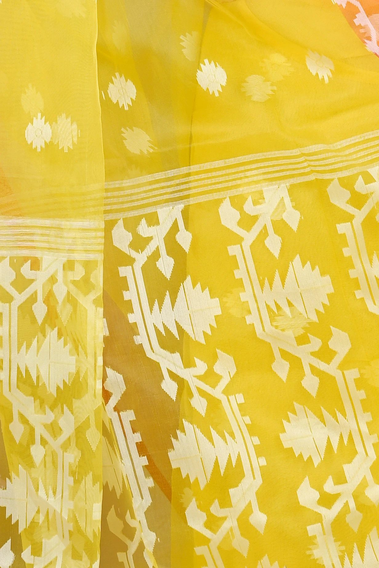 Yellow Cotton Monimal Muslin saree (2044)