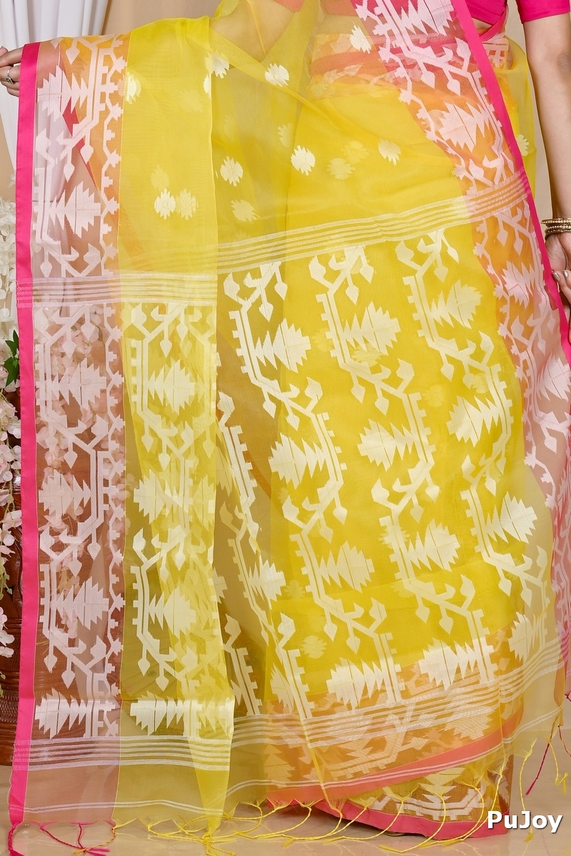 Yellow Cotton Monimal Muslin saree (2044)