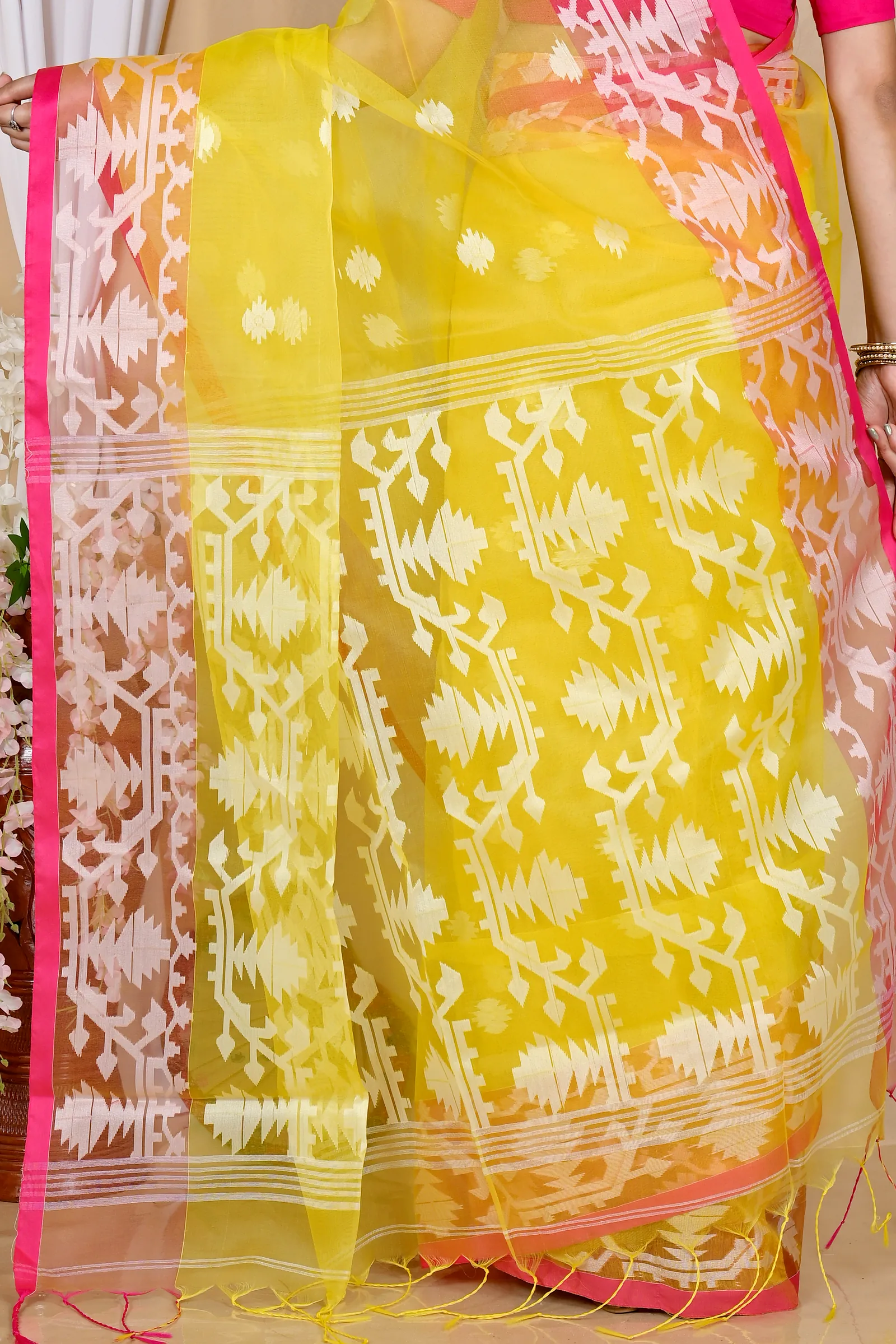 Yellow Cotton Monimal Muslin saree (2044)