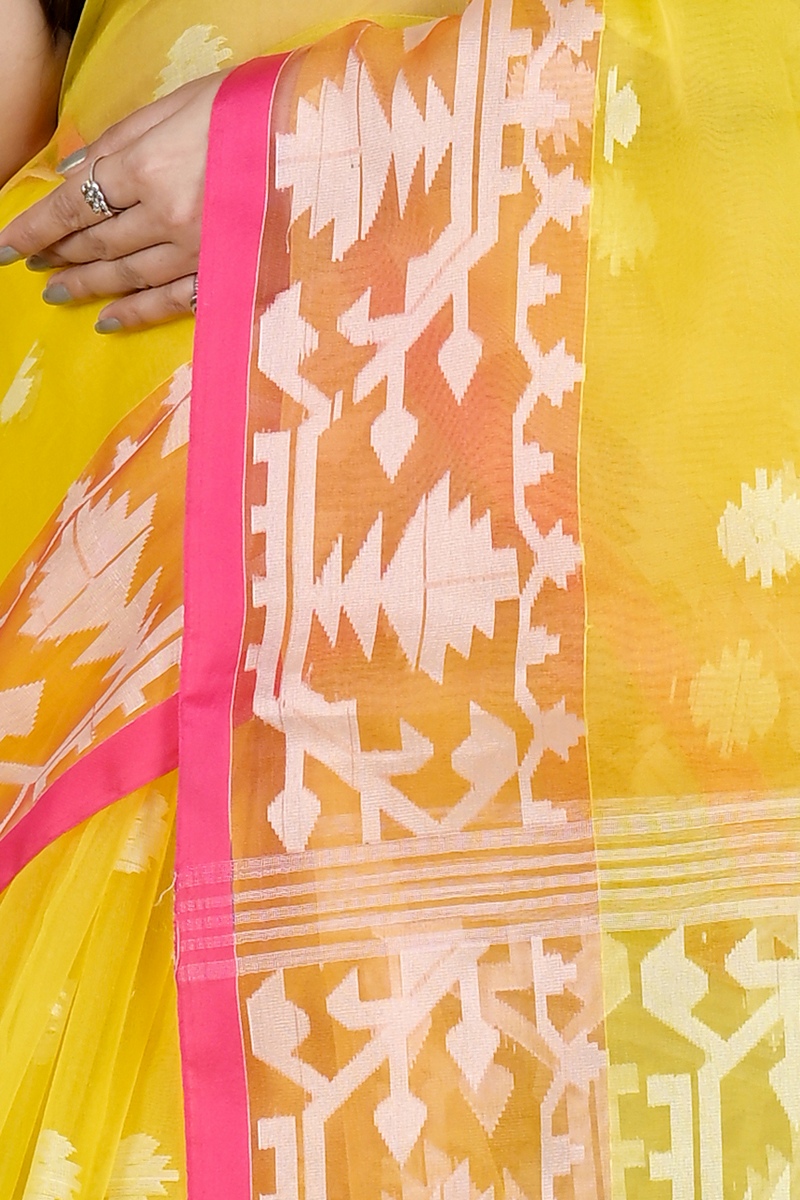 Yellow Cotton Monimal Muslin saree (2044)