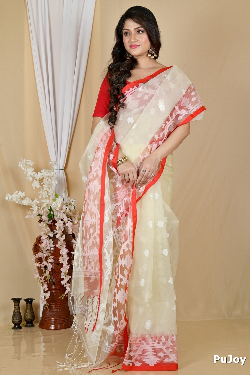 Cream Cotton Monimal Muslin saree (2045)