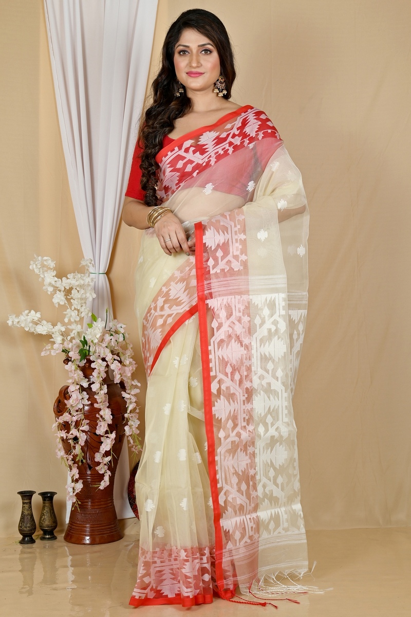 Cream Cotton Monimal Muslin saree (2045)