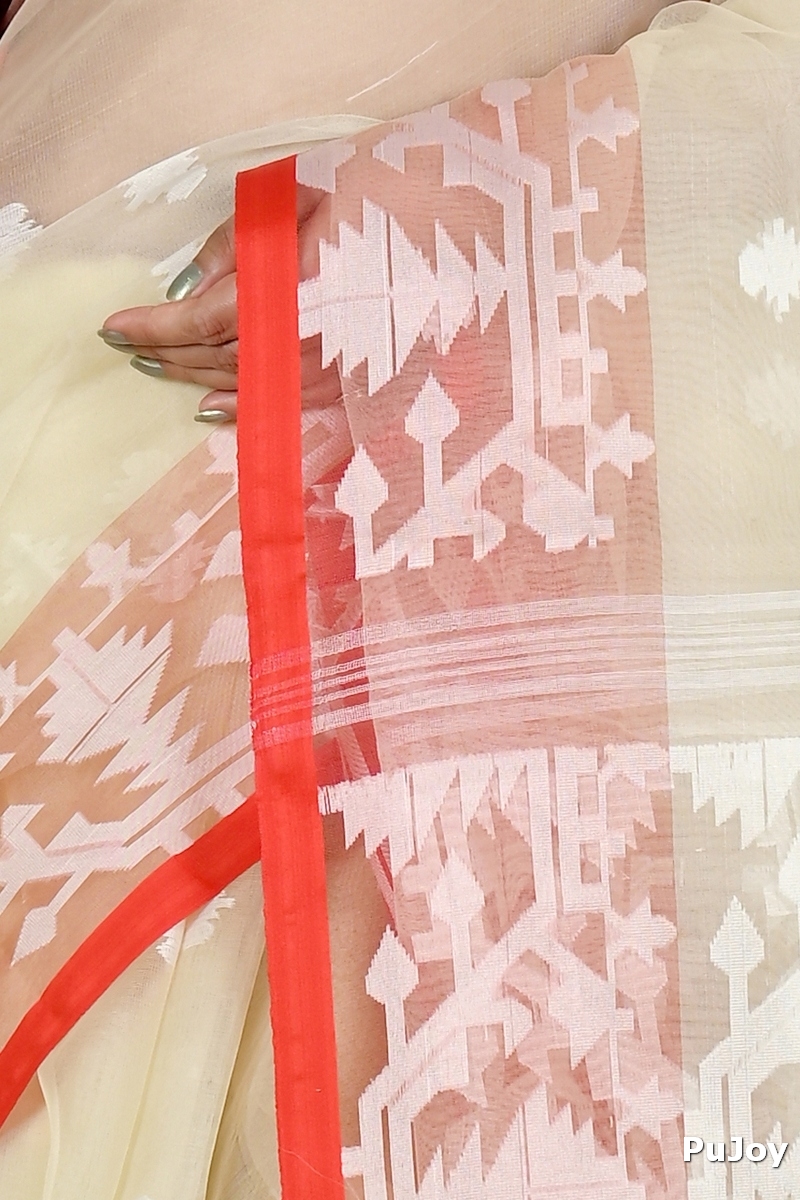 Cream Cotton Monimal Muslin saree (2045)