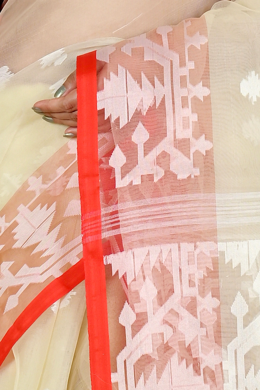 Cream Cotton Monimal Muslin saree (2045)