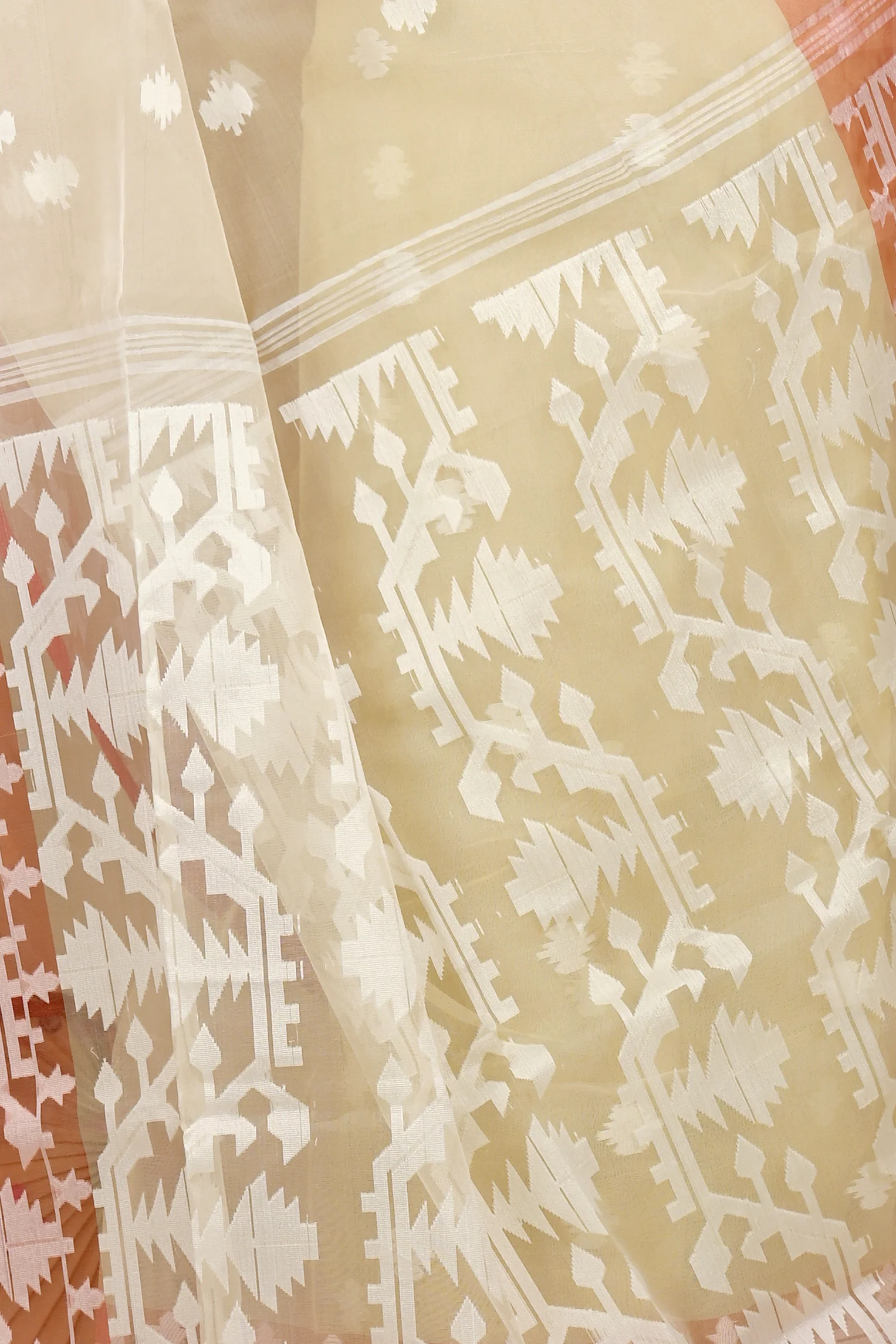 Cream Cotton Monimal Muslin saree (2045)