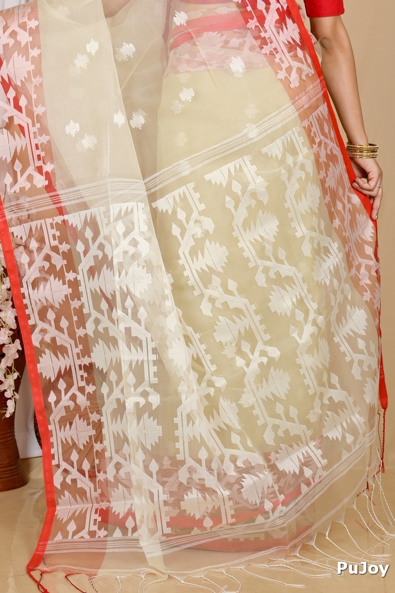 Cream Cotton Monimal Muslin saree (2045)