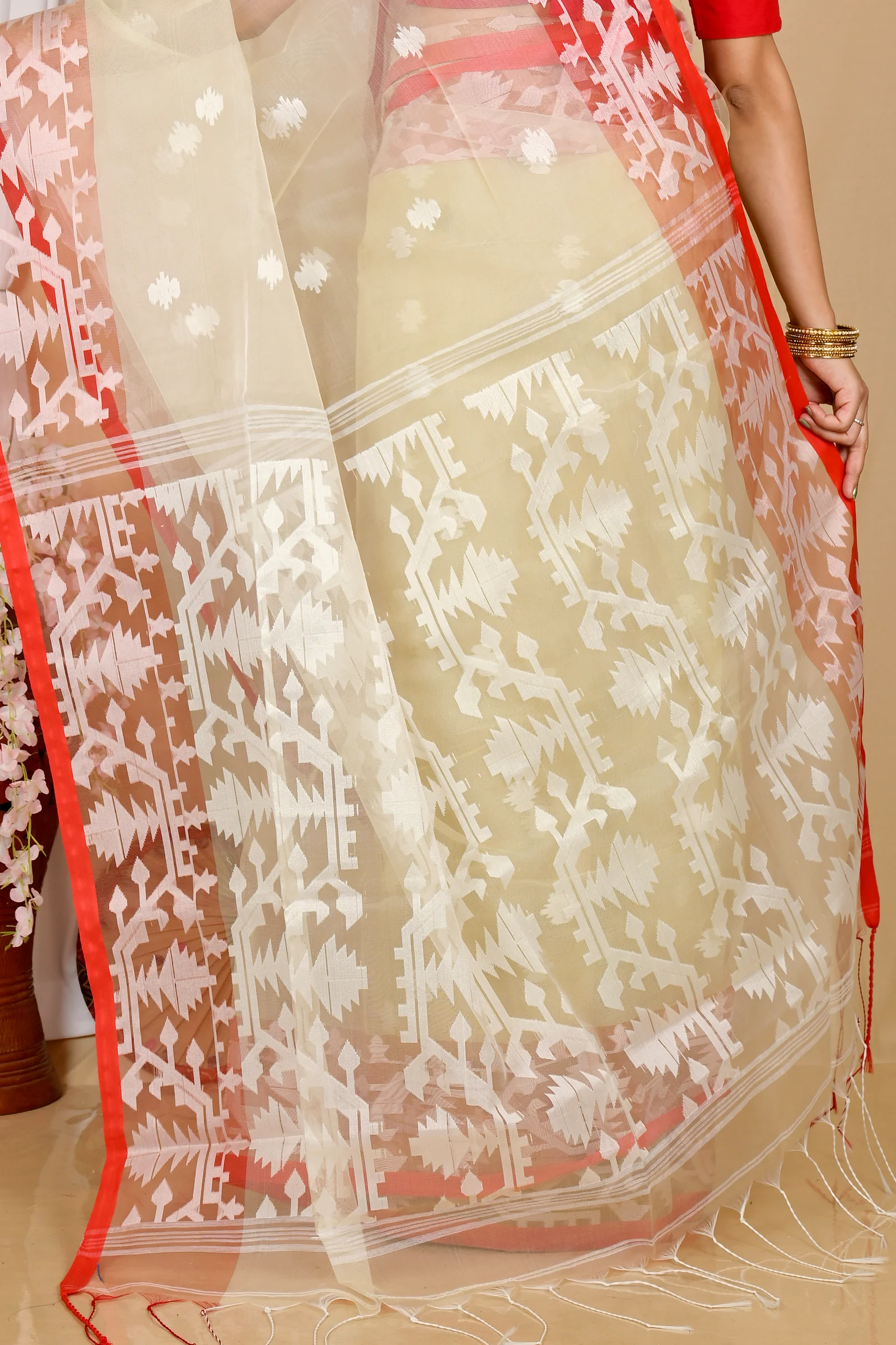 Cream Cotton Monimal Muslin saree (2045)