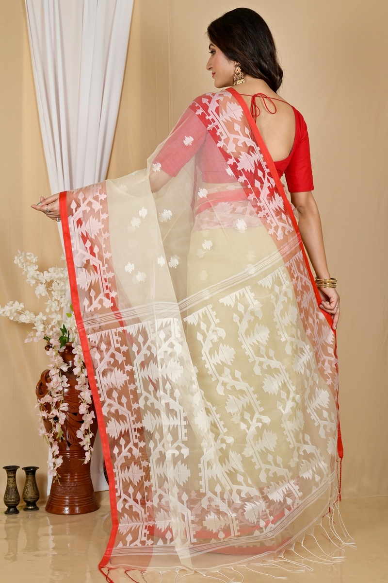 Cream Cotton Monimal Muslin saree (2045)