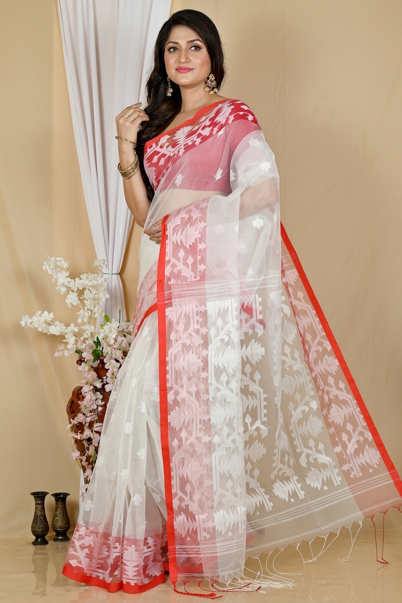 White Cotton Monimal Muslin saree (2046)