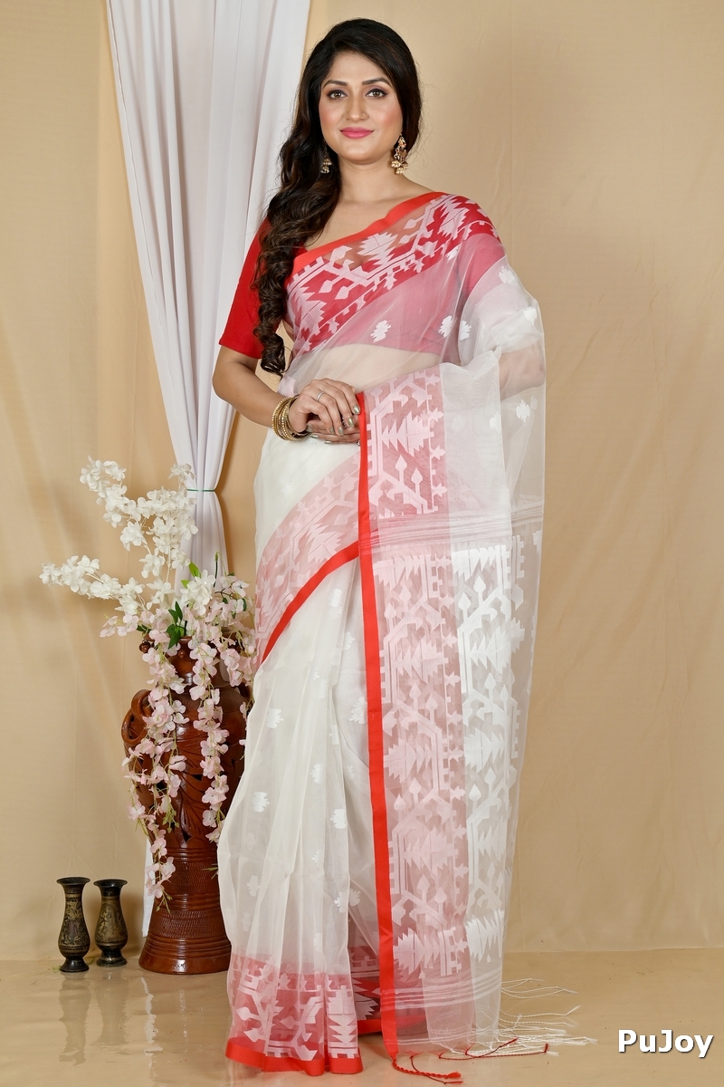 White Cotton Monimal Muslin saree (2046)