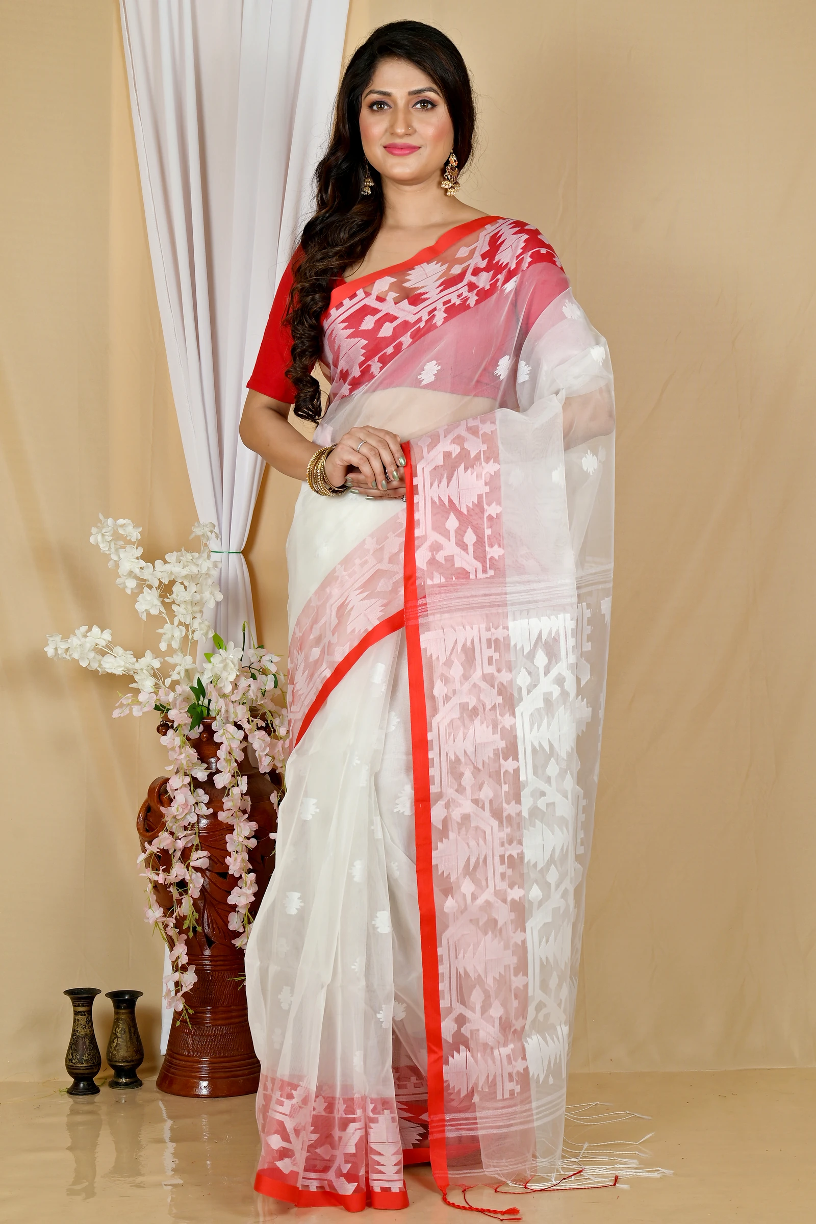 White Cotton Monimal Muslin saree (2046)