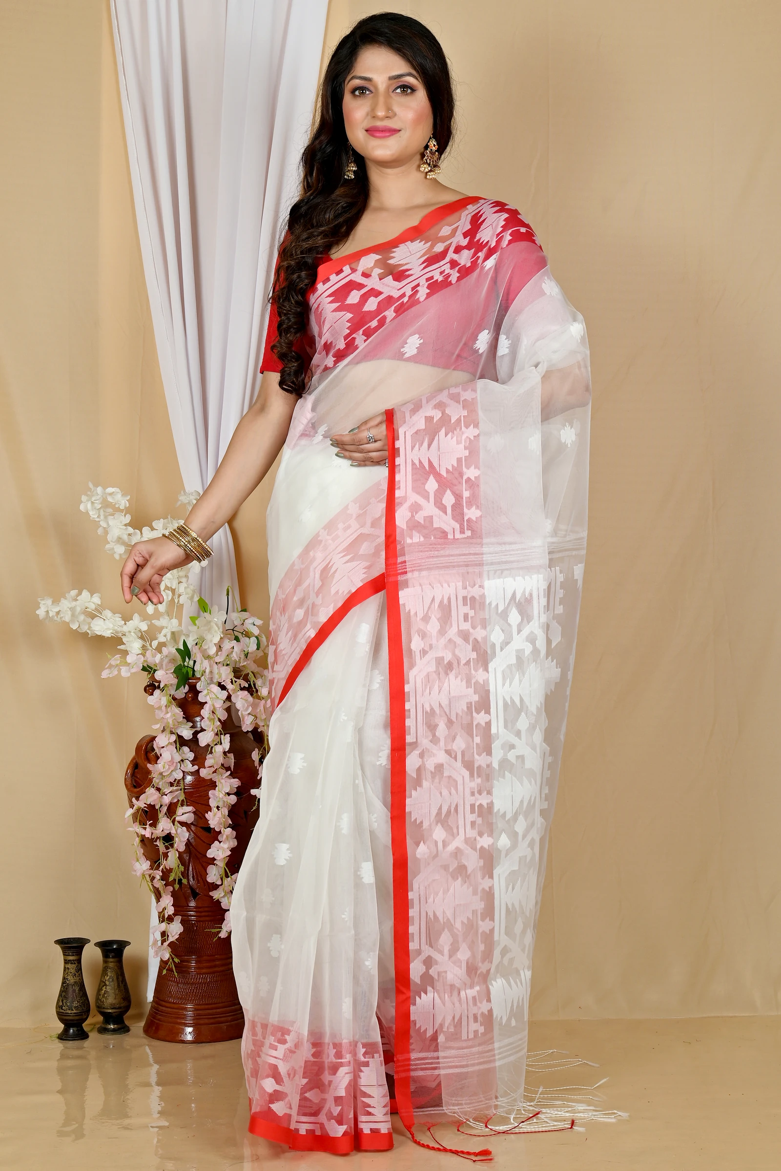 White Cotton Monimal Muslin saree (2046)