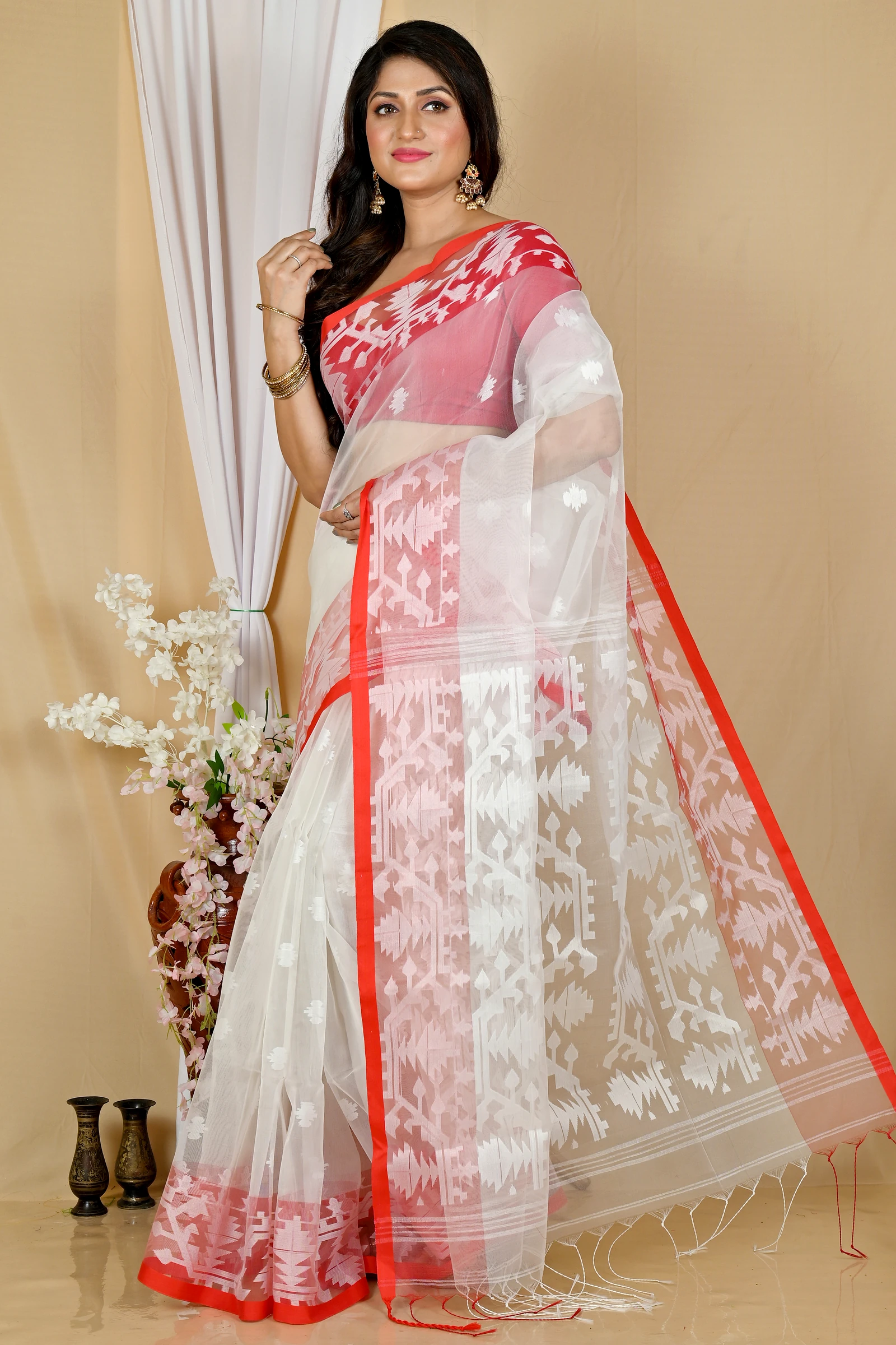 White Cotton Monimal Muslin saree (2046)