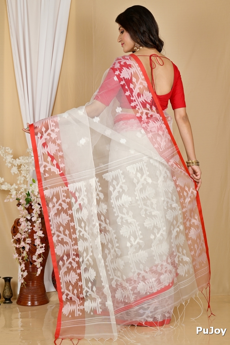 White Cotton Monimal Muslin saree (2046)
