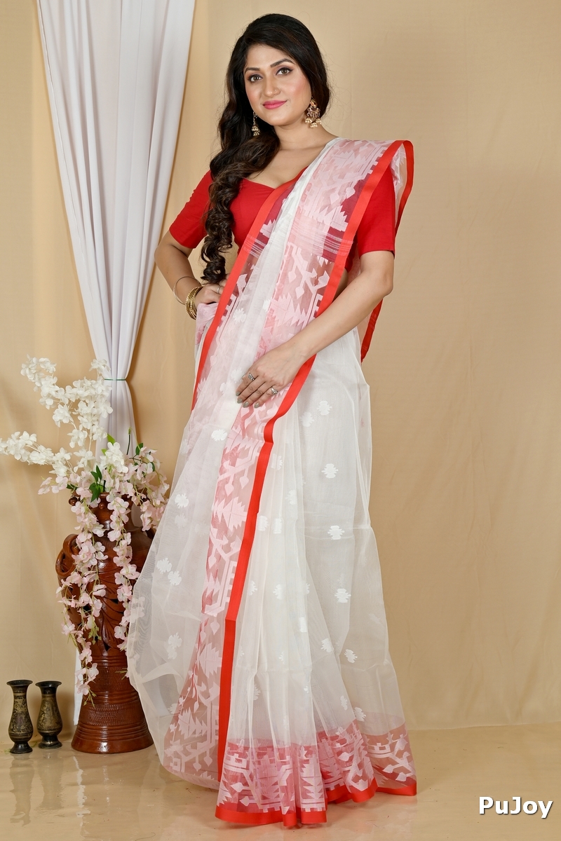 White Cotton Monimal Muslin saree (2046)