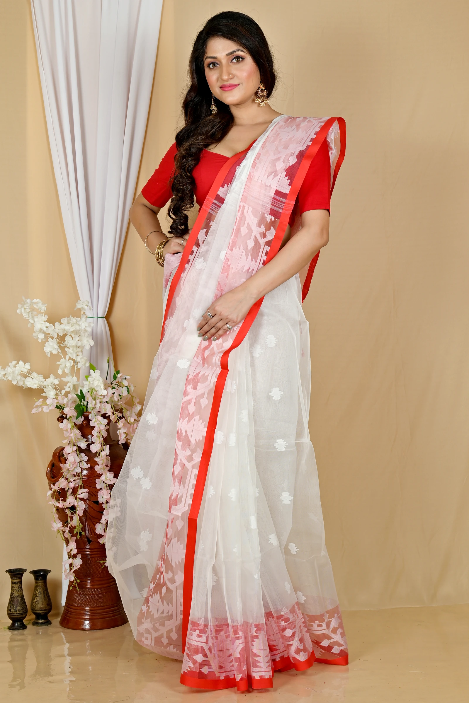 White Cotton Monimal Muslin saree (2046)