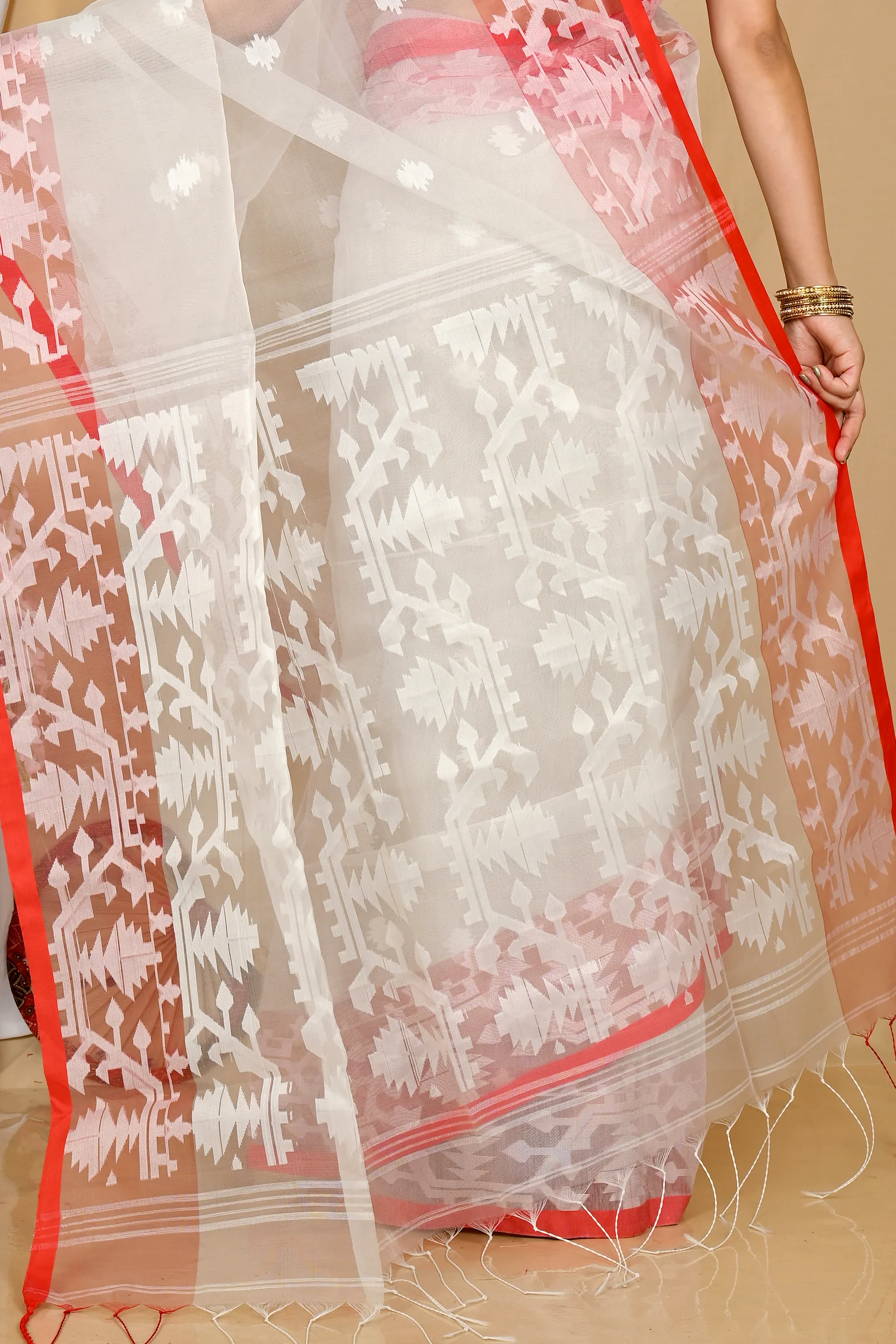 White Cotton Monimal Muslin saree (2046)