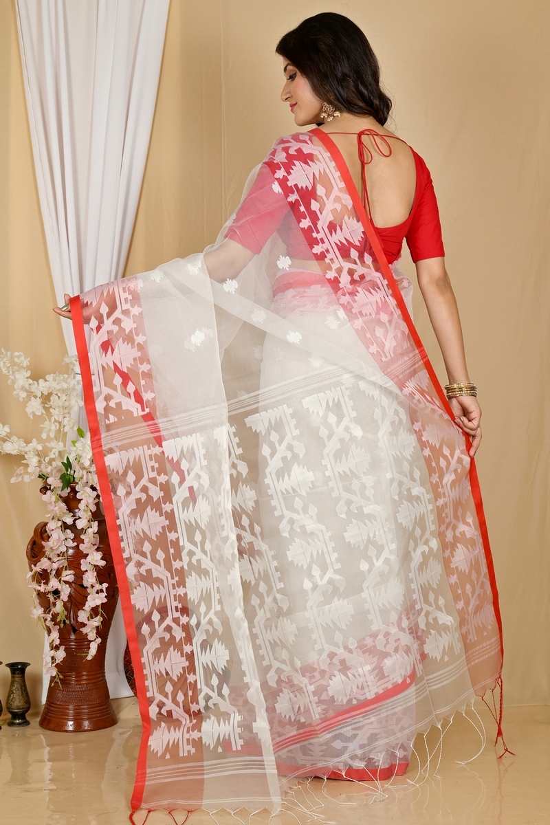 White Cotton Monimal Muslin saree (2046)