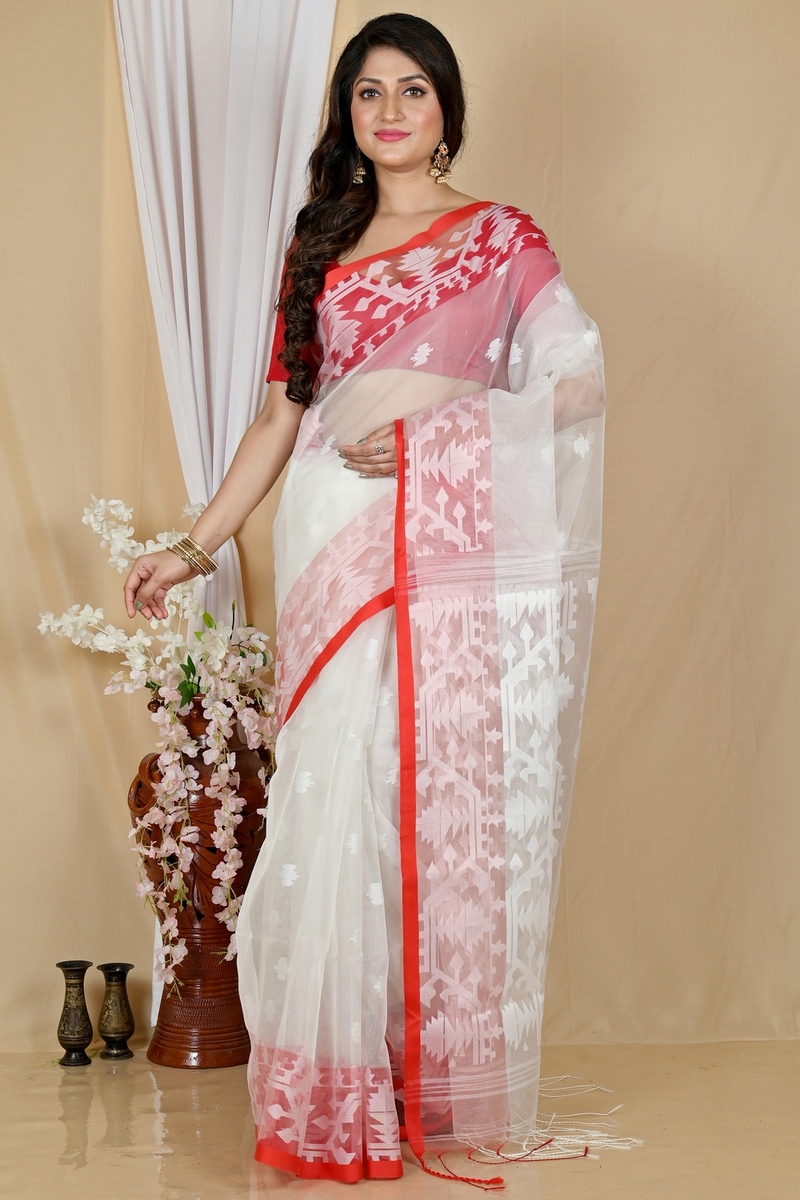 White Cotton Monimal Muslin saree (2046)