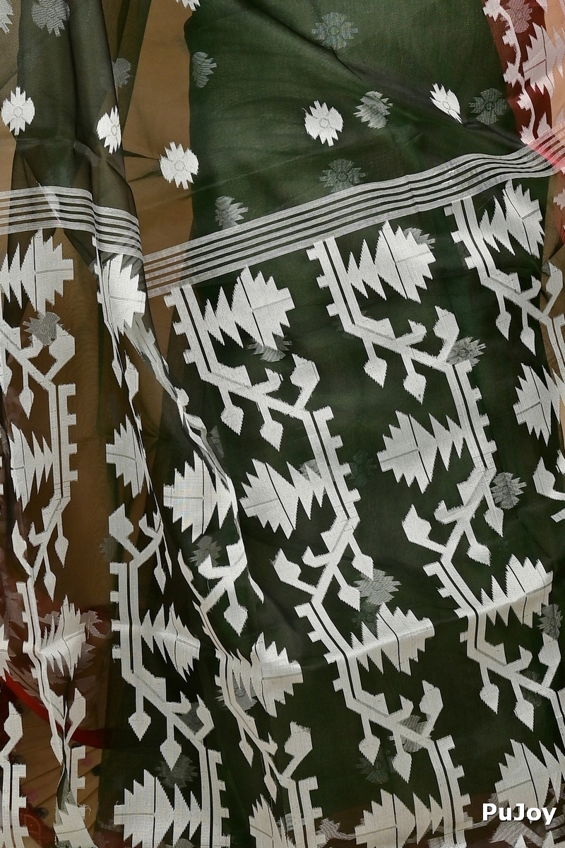 Bottle Green Cotton Monimal Muslin saree (2047)