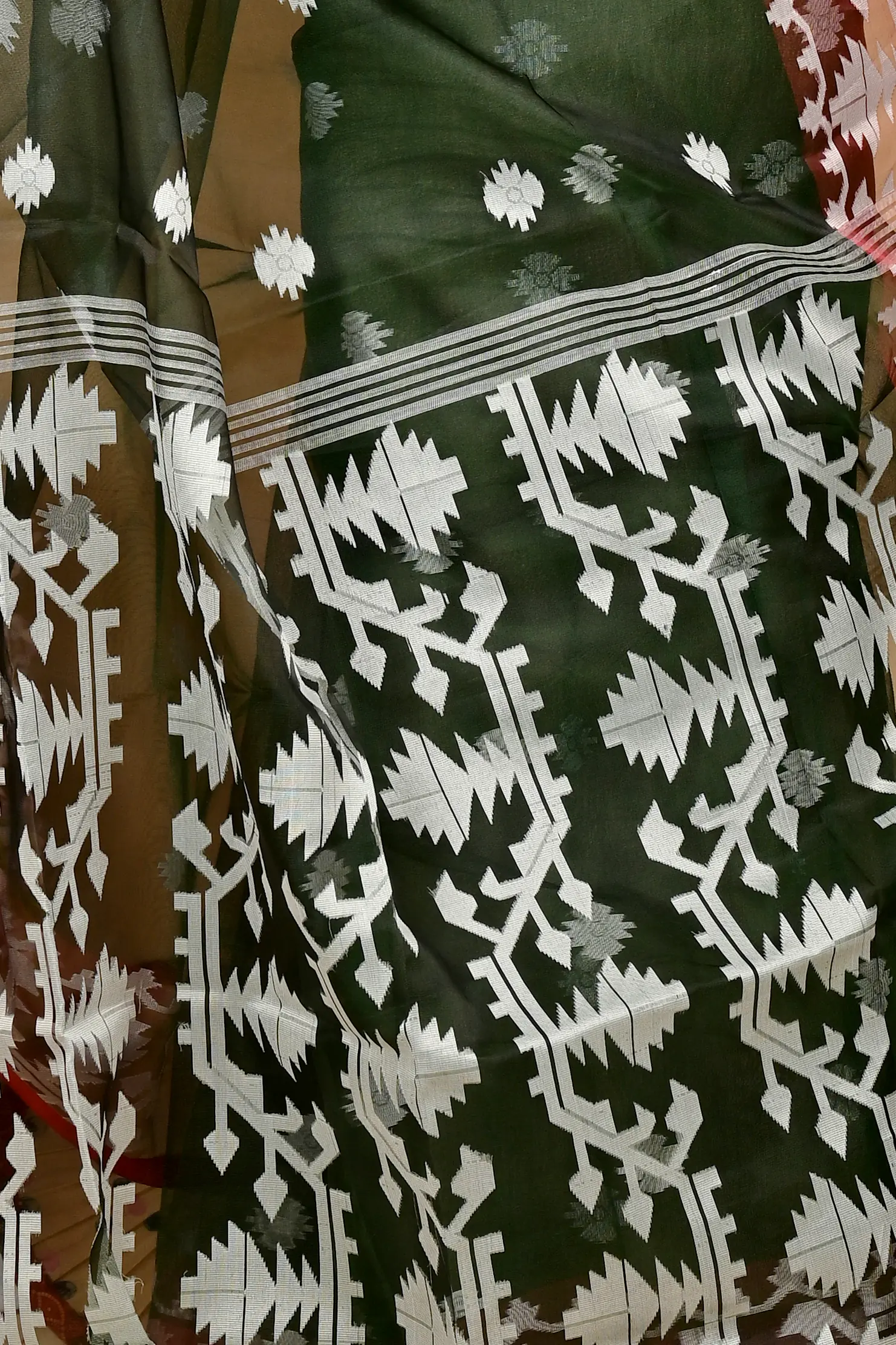 Bottle Green Cotton Monimal Muslin saree (2047)