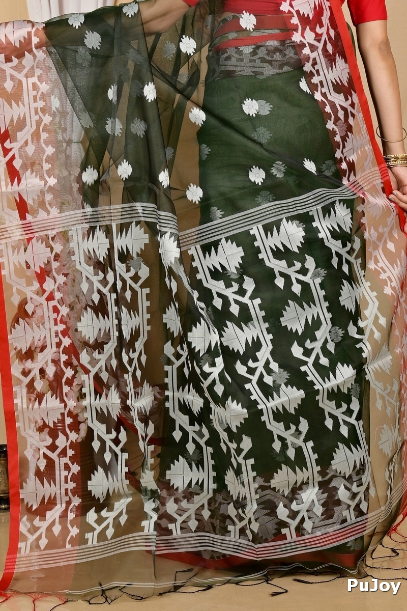 Bottle Green Cotton Monimal Muslin saree (2047)