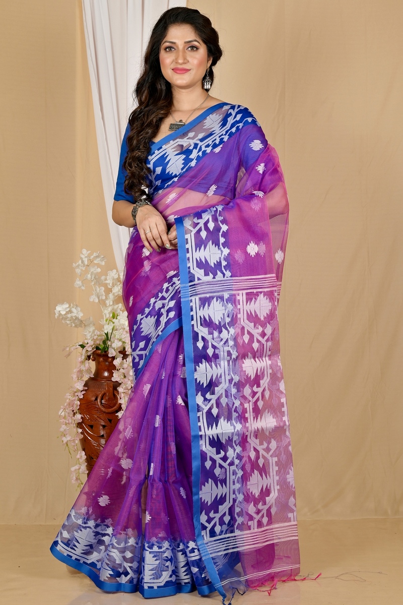 Purple Cotton Monimal Muslin saree (2048)