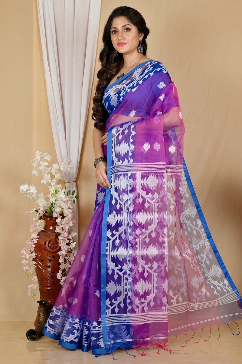 Purple Cotton Monimal Muslin saree (2048)