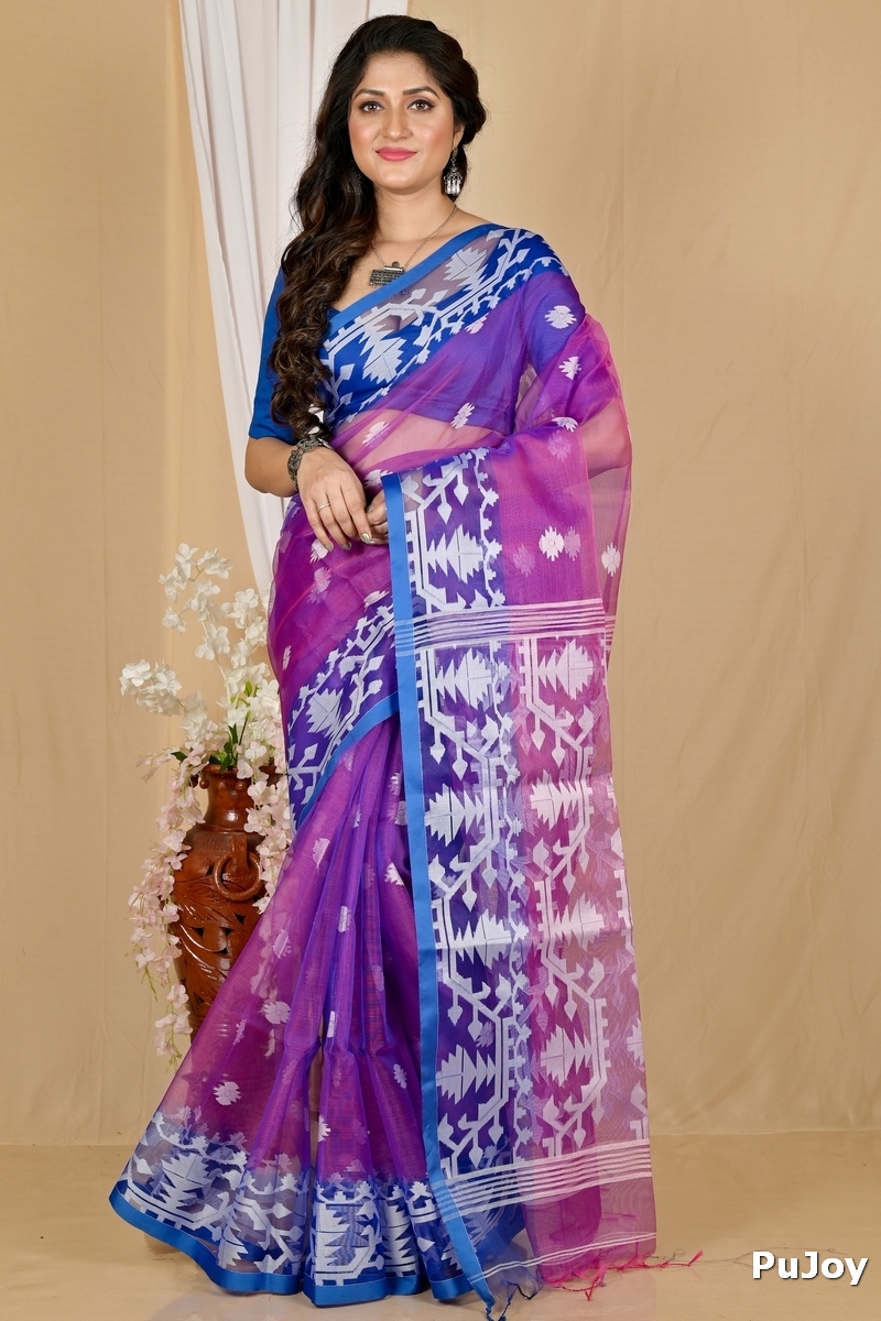 Purple Cotton Monimal Muslin saree (2048)