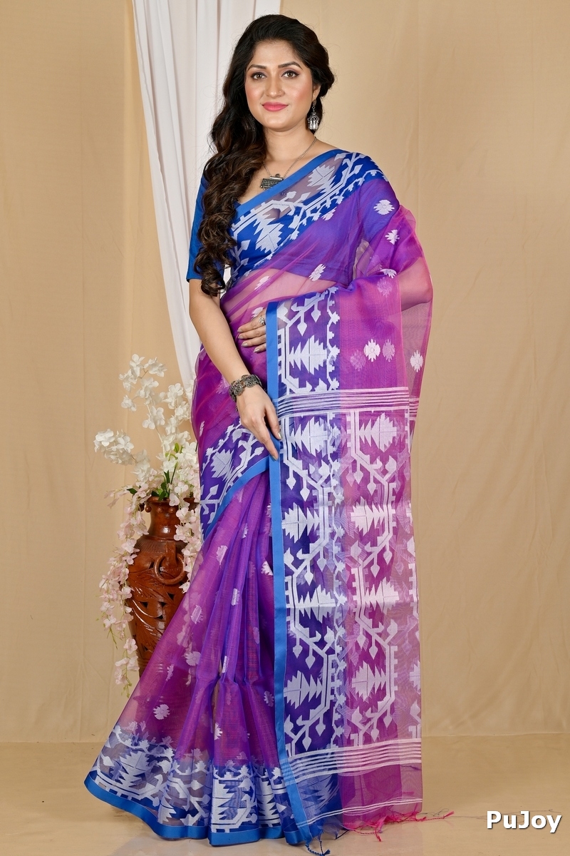 Purple Cotton Monimal Muslin saree (2048)