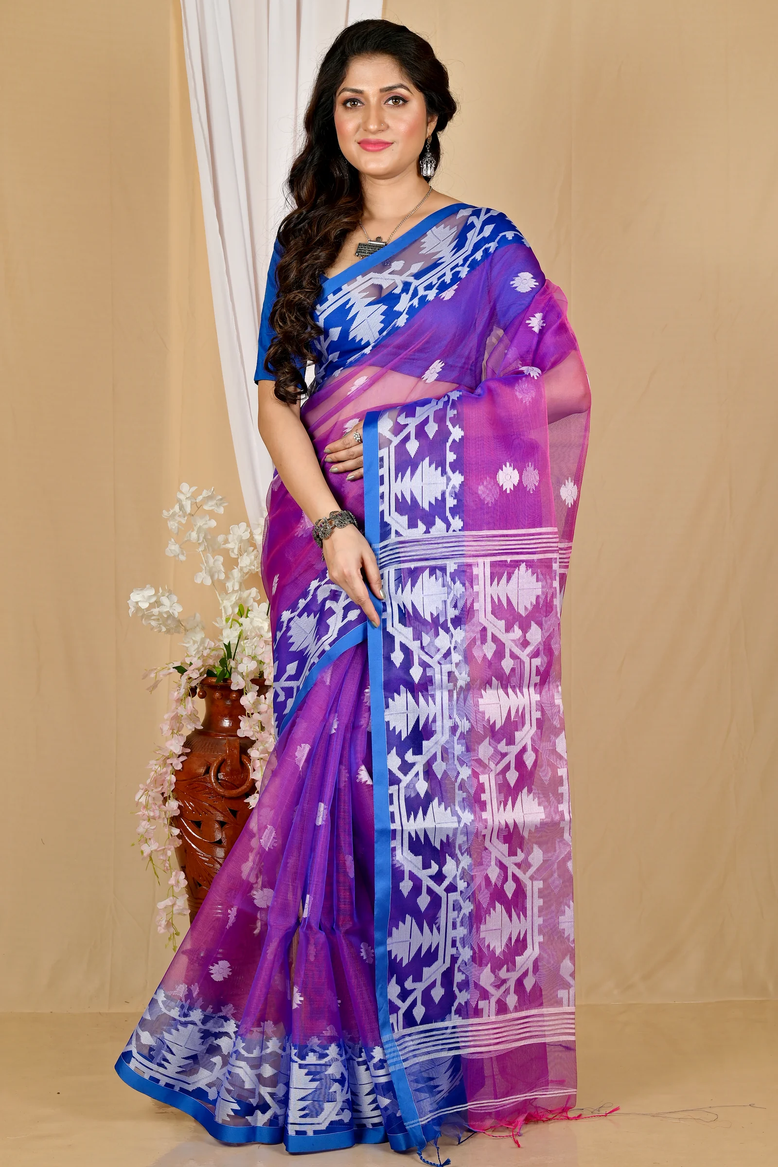 Purple Cotton Monimal Muslin saree (2048)