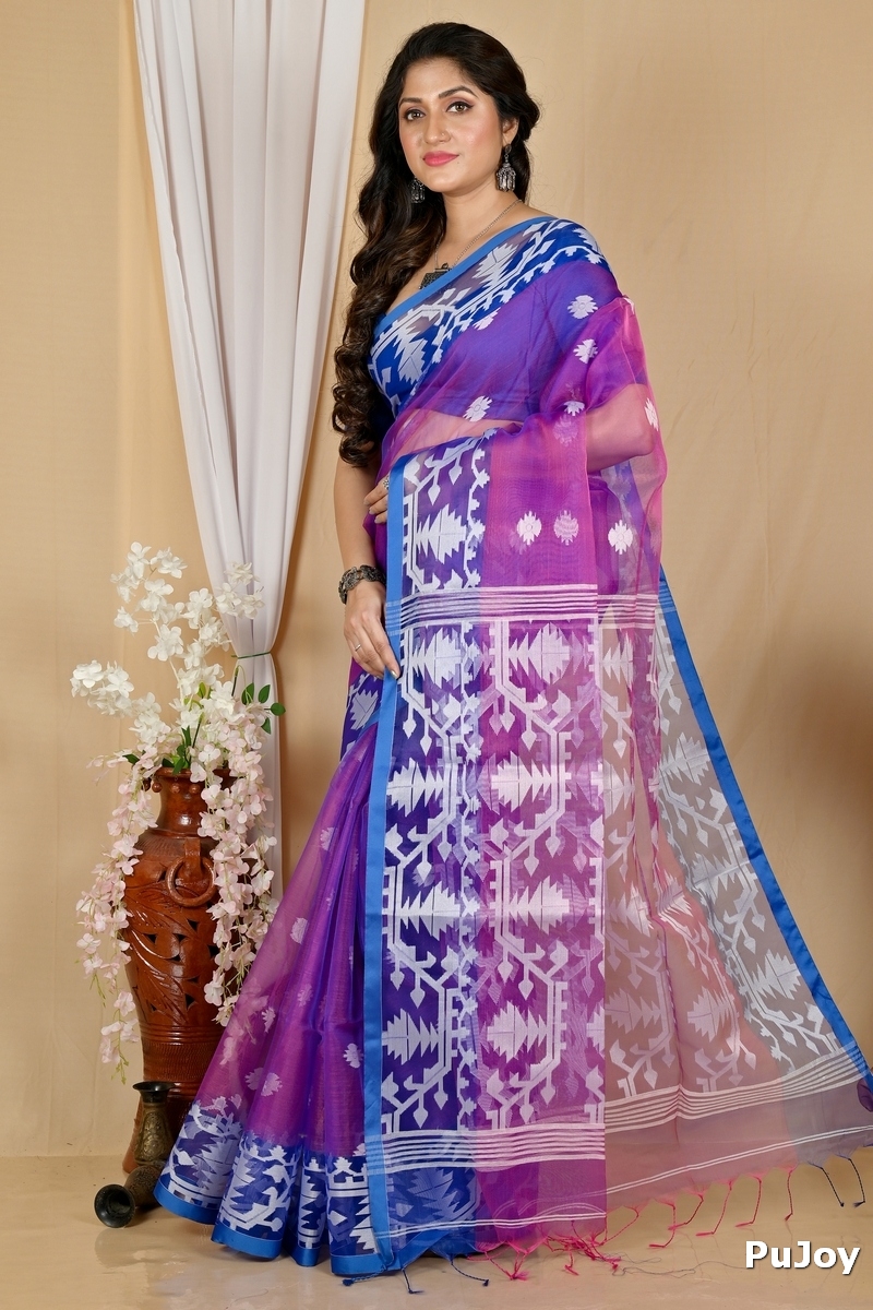 Purple Cotton Monimal Muslin saree (2048)