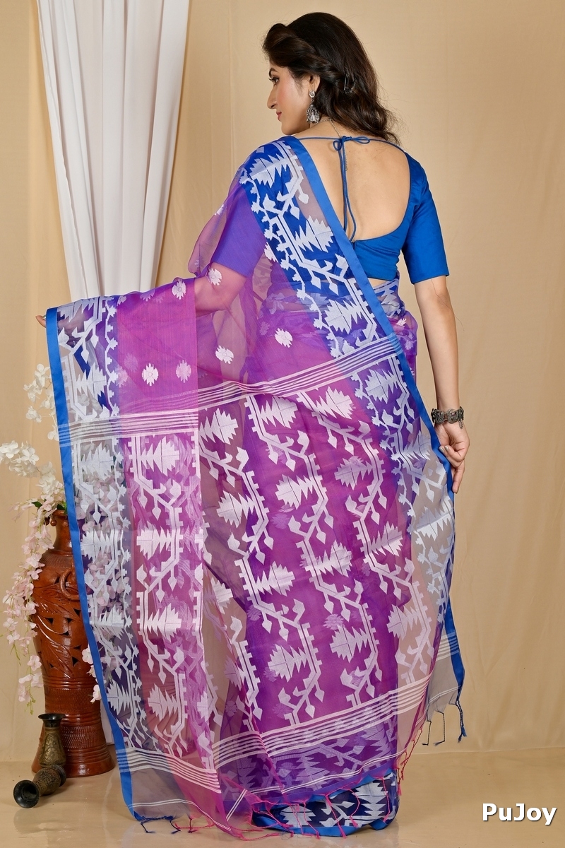 Purple Cotton Monimal Muslin saree (2048)