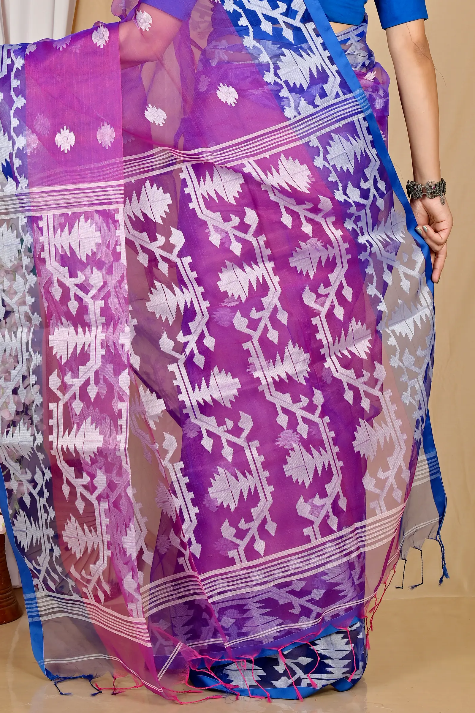 Purple Cotton Monimal Muslin saree (2048)