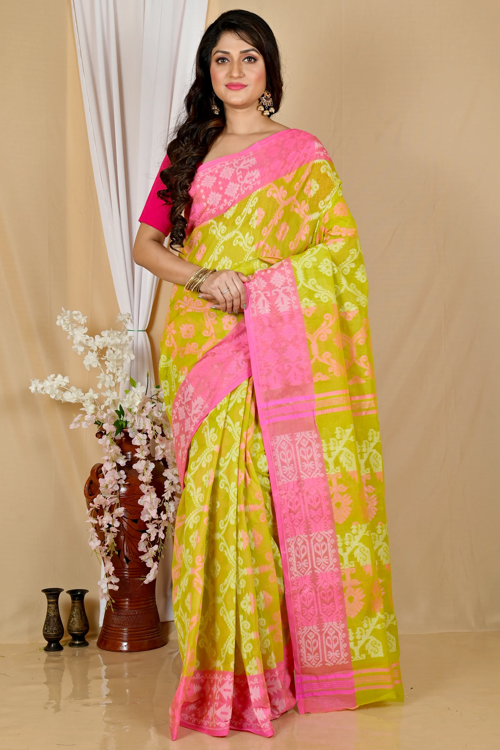 Yellow Pure Cotton Semata Tant Saree (2050)