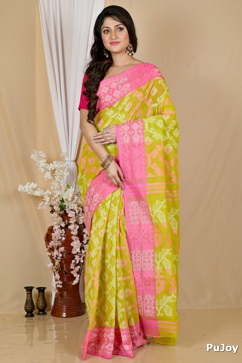 Yellow Pure Cotton Semata Tant Saree (2050)