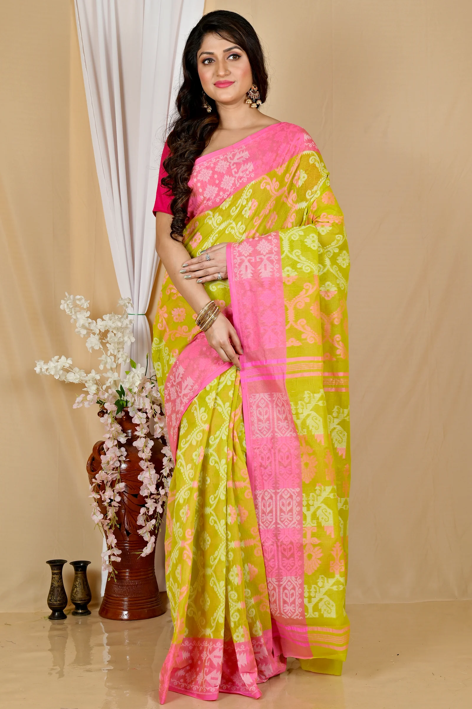 Yellow Pure Cotton Semata Tant Saree (2050)