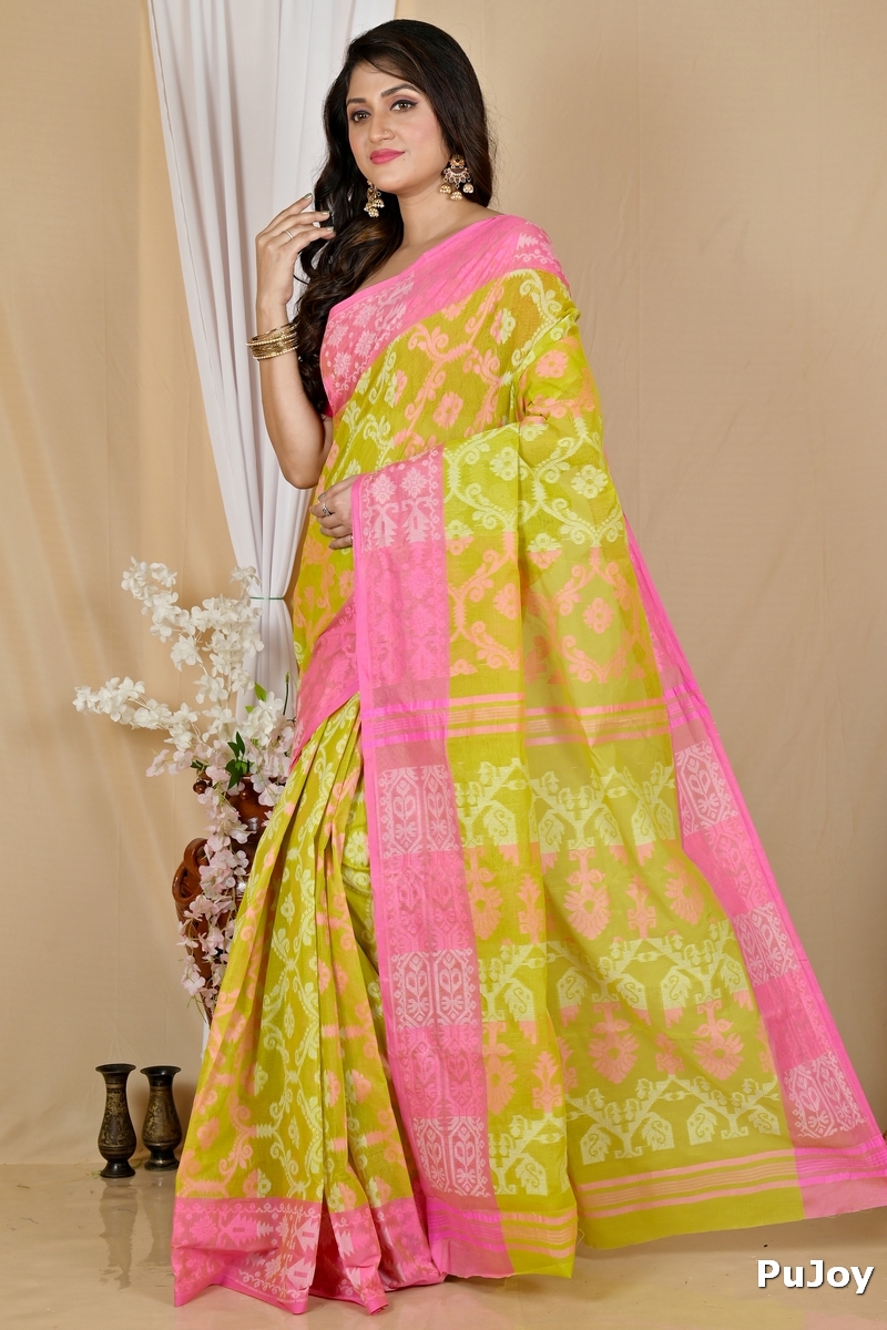 Yellow Pure Cotton Semata Tant Saree (2050)