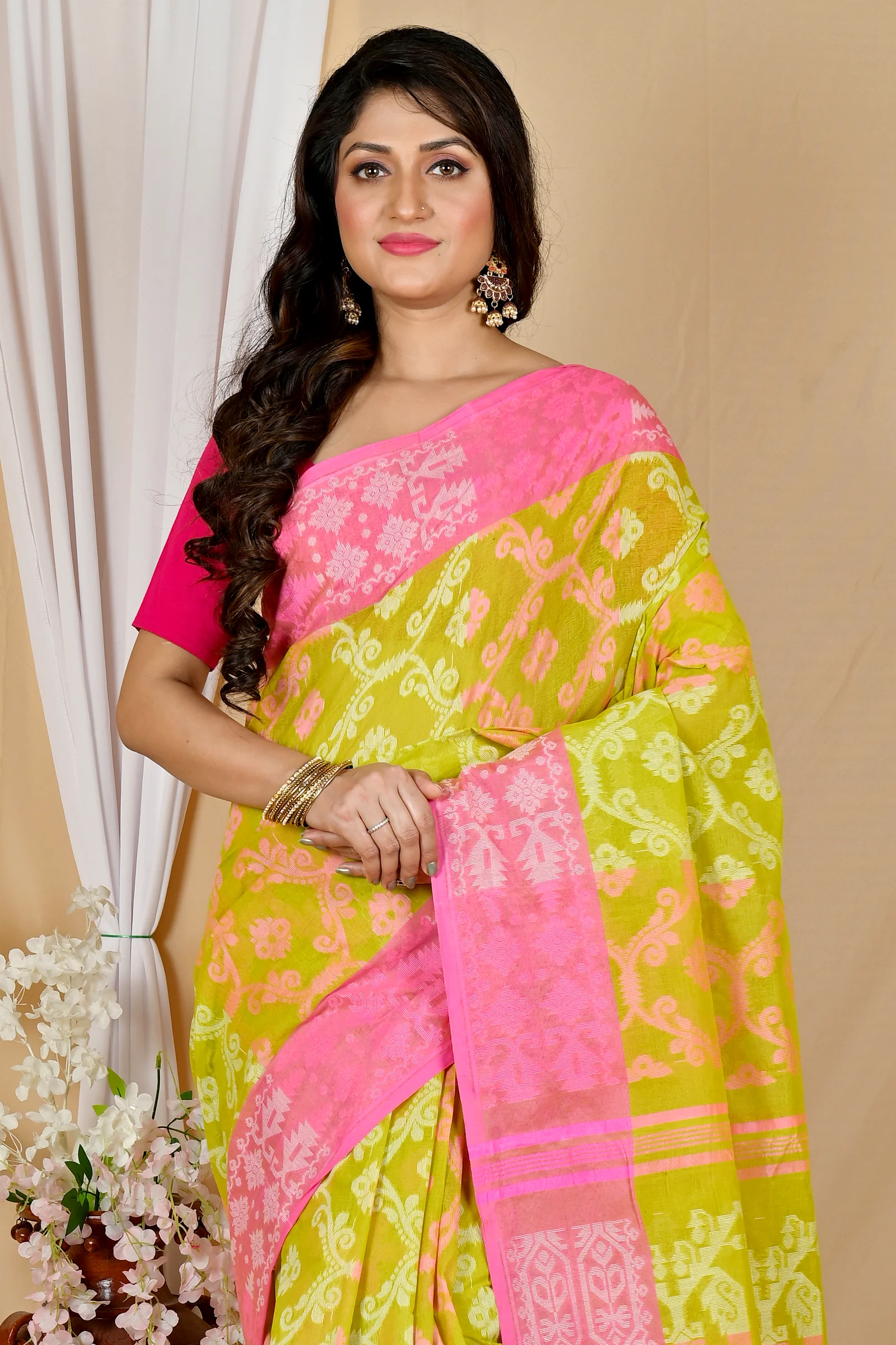 Yellow Pure Cotton Semata Tant Saree (2050)