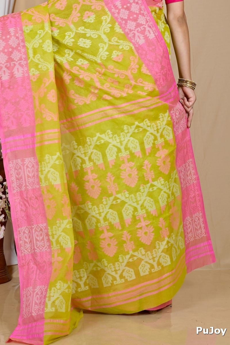 Yellow Pure Cotton Semata Tant Saree (2050)